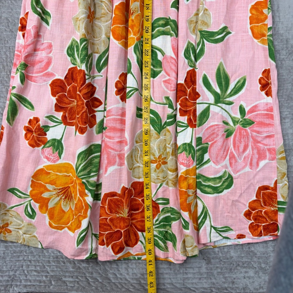 Paper Heart Floral Maxi Skirt XL Pink Linen Blend Smocked Tiered Boho Tropical - Picture 6 of 8